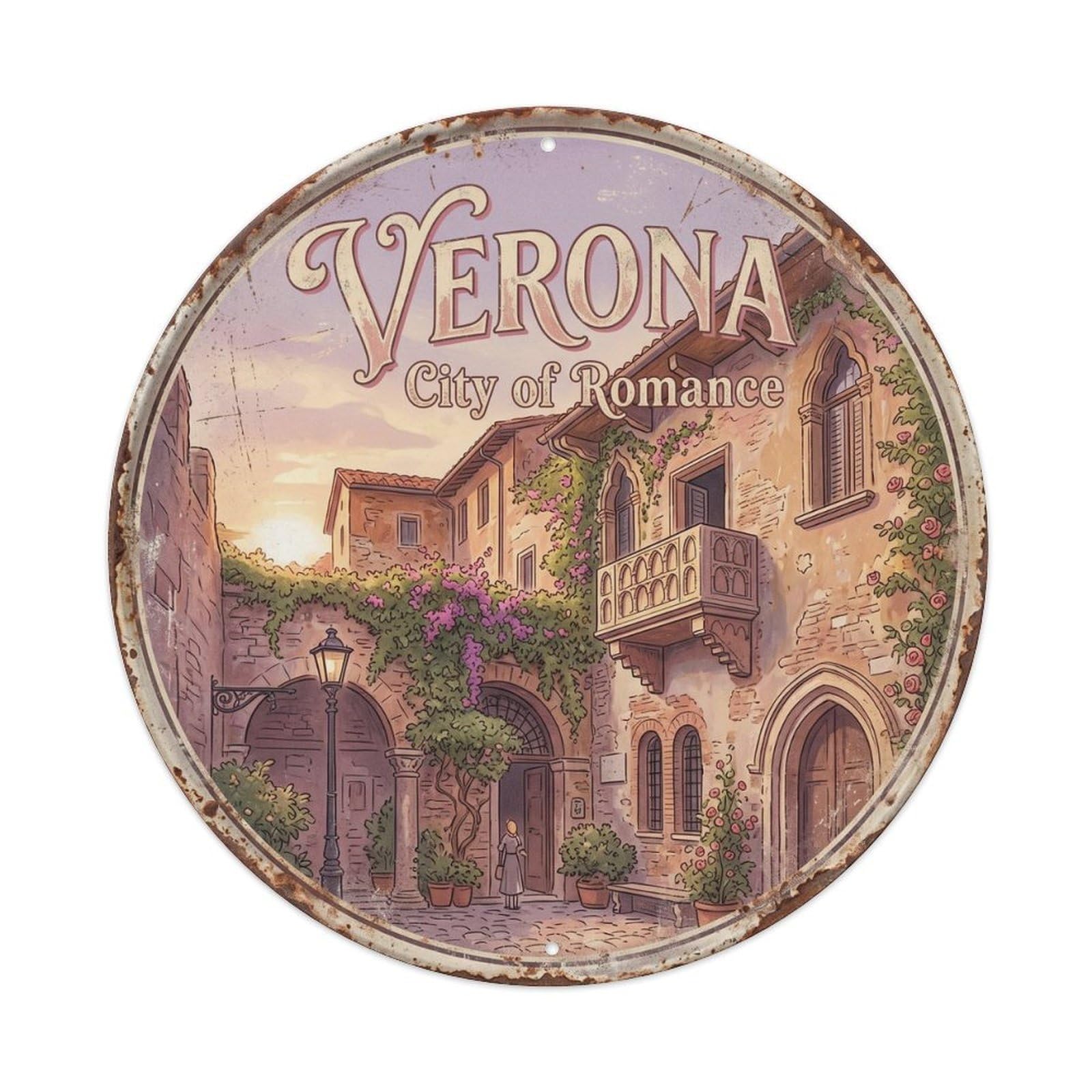 Vintage Travel Romantic Verona Italy Metal Tin Sign