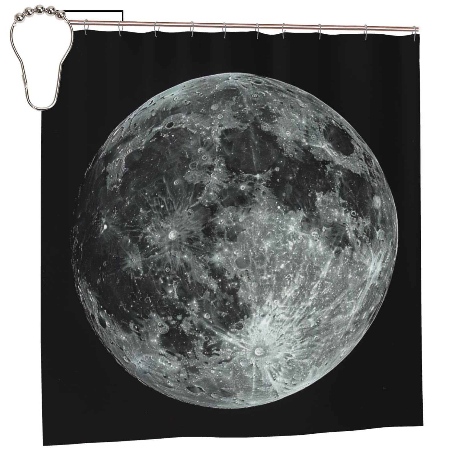 BWWHCCTI Moon Printed Shower Curtain With 12 Iron Hooks Opaque Quick Drying Waterproof Shower Curtains Sets For Bathroom 183x183 CM