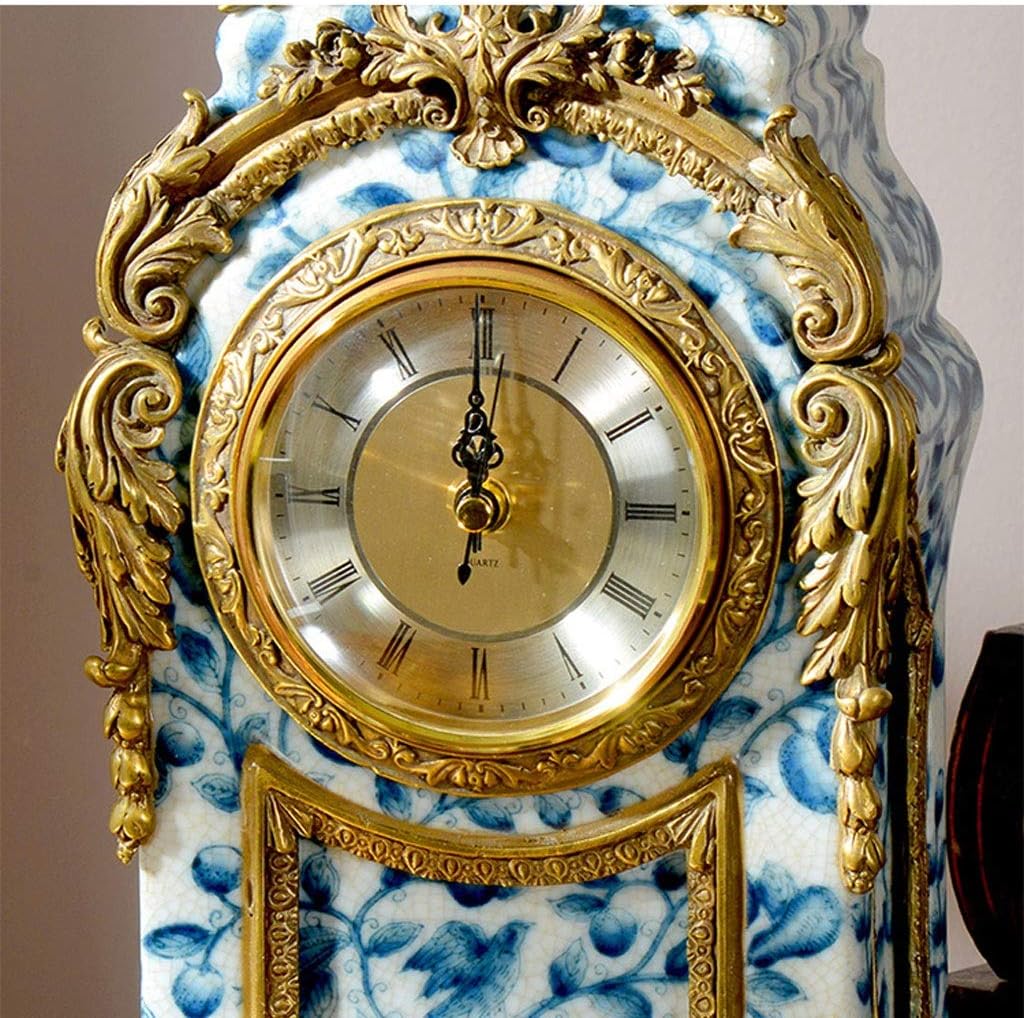 Desk Clock Home Living Room Clock Blue and White Porcelain Atmosphere Art Clock Craft Clock Clock Desktop Clock
