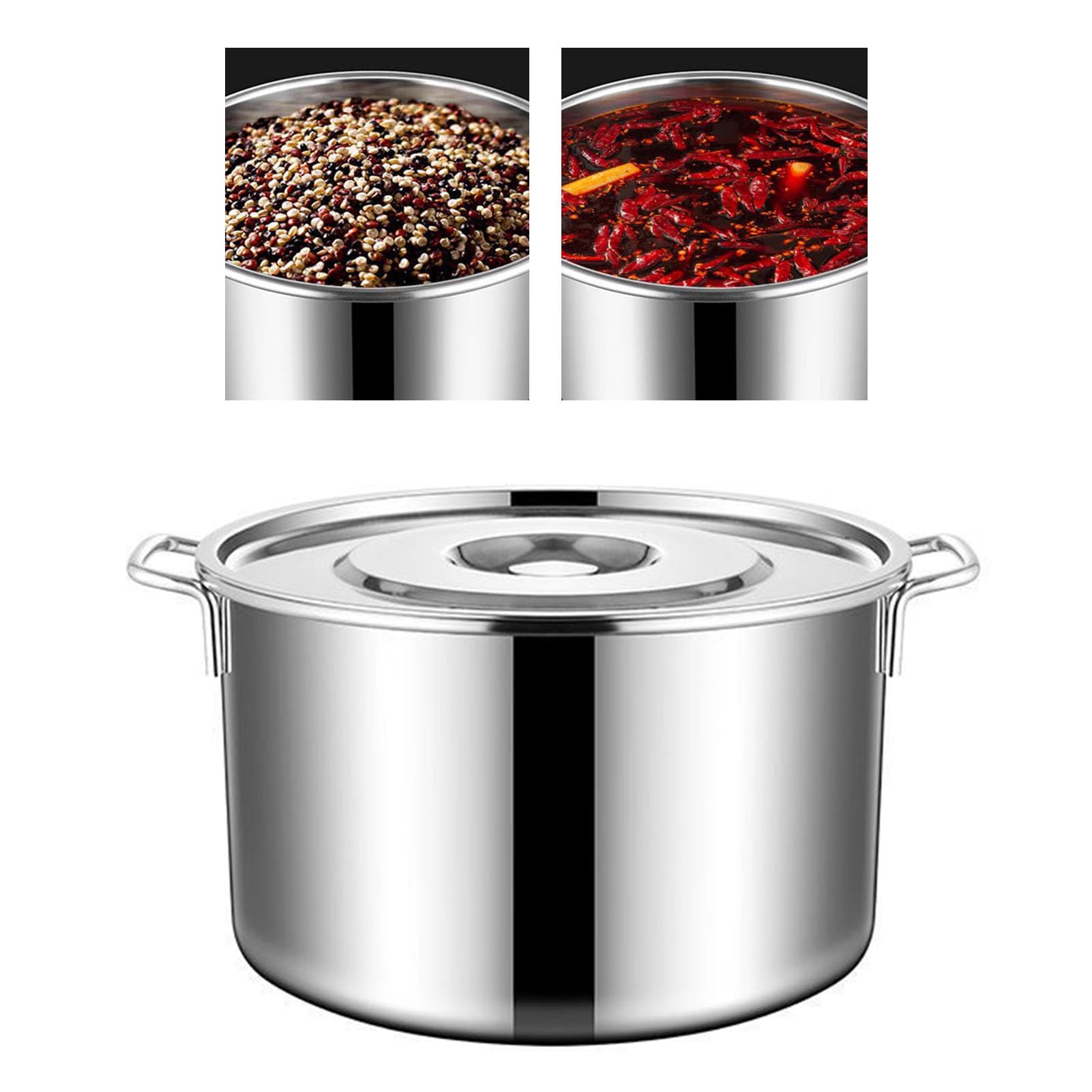 Olla de acero inoxidable, olla de sopa de gran capacidad con tapa, calentamiento uniforme, fácil de limpiar, 45 cm, asas dobles para una elevación segura, cocina multifuncional