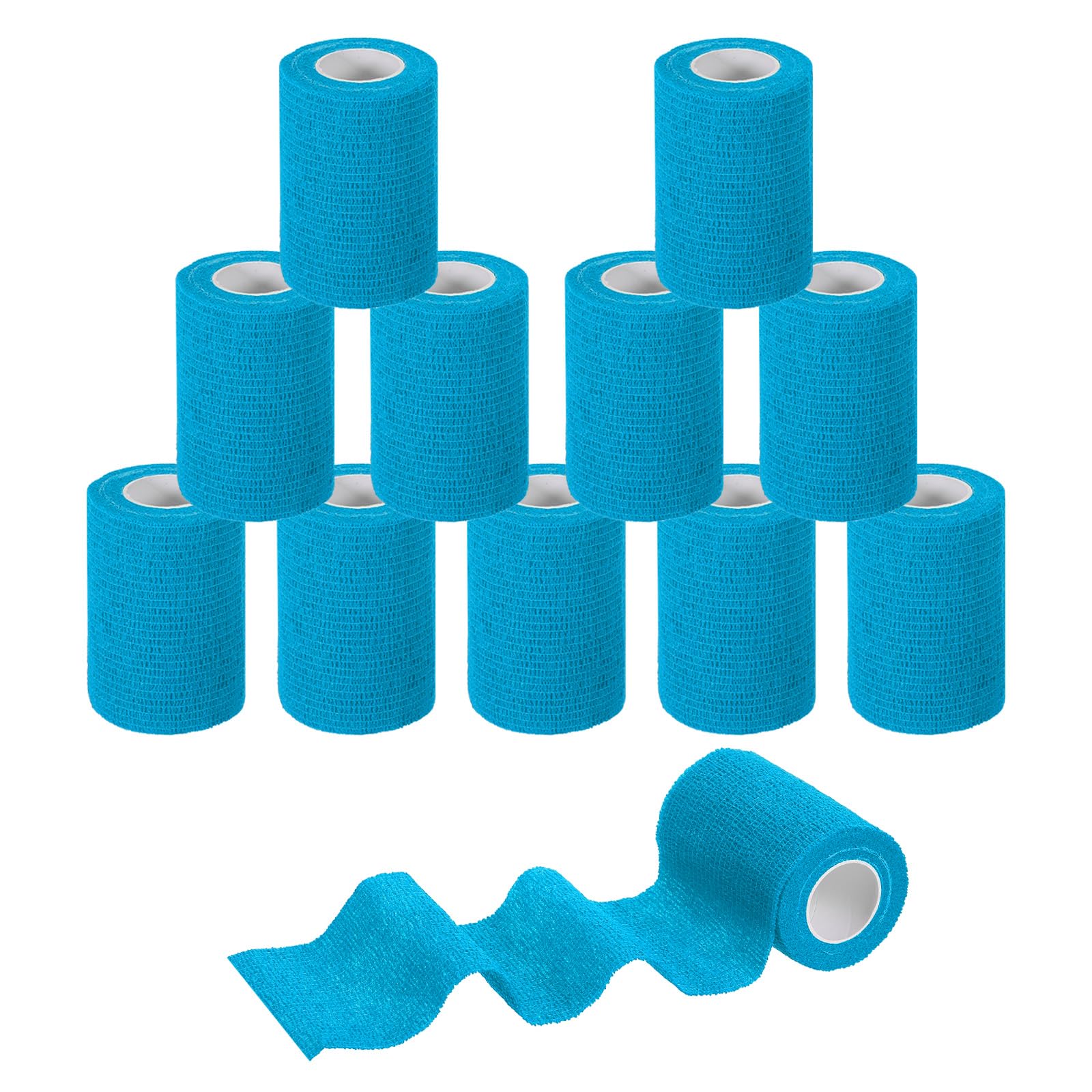 QUARKZMAN Benda Autoadesiva Avvolgibile 3 Pollici x 5 Iarde Bende Coesive Non Tessute Nastro Traspirante Elastico Nastro Sport Atletico per Caviglie Polsi Mani Ginocchia Azzurro 12 Rotoli