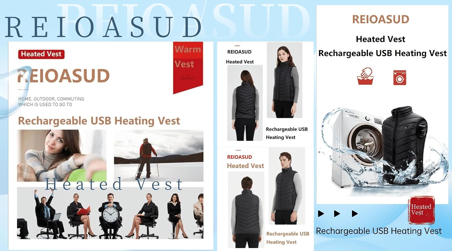 New Unisex Heated Vest with 3 Heating Levels, 9 Heating Zones, Washable Stand Collar Lightweight Zip Heated Vest