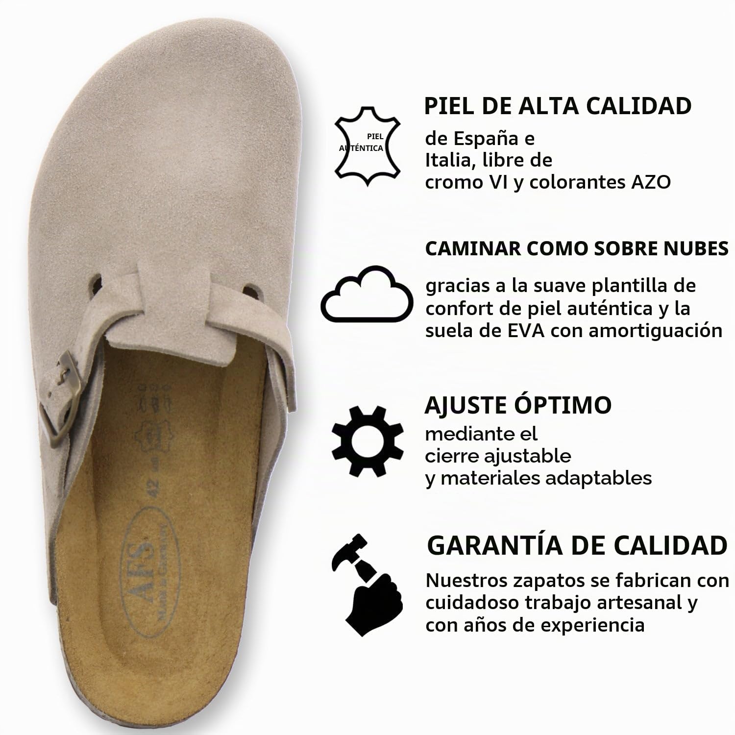 AFS-Schuhe 3900 Zuecos para Hombre, cómodas Zapatillas para Hombre, Pantuflas de Piel, Fabricadas en Alemania