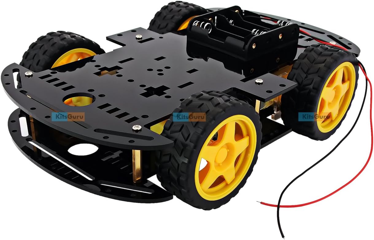 KITS GURU Smart Car Chassis 4WD / Racing Car/Wheels/Motors (Black) - KG078