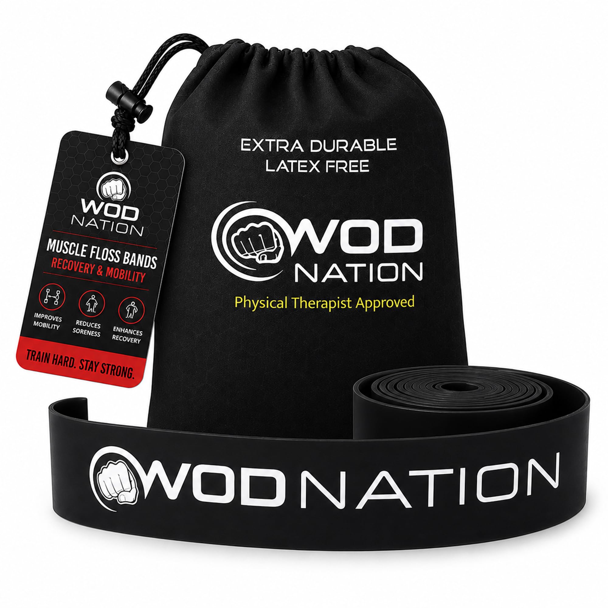 WOD Nation Muscle Floss Bands Recovery Band for Tack and Flossing Sore Muscles and Increasing Mobility : Stretch Band Includes Carrying Case