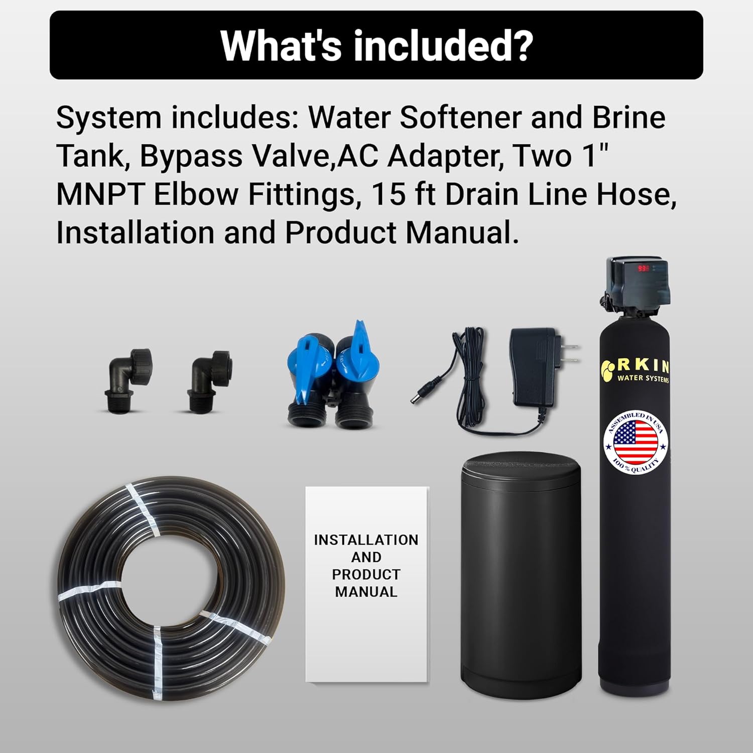 RKIN Whole House Water Softener System – 32,000 Grain High Capacity Salt-Based Water Softener for Households & Business – Reduces Hardness - High-Efficiency Water Filtration System - Assembled in USA