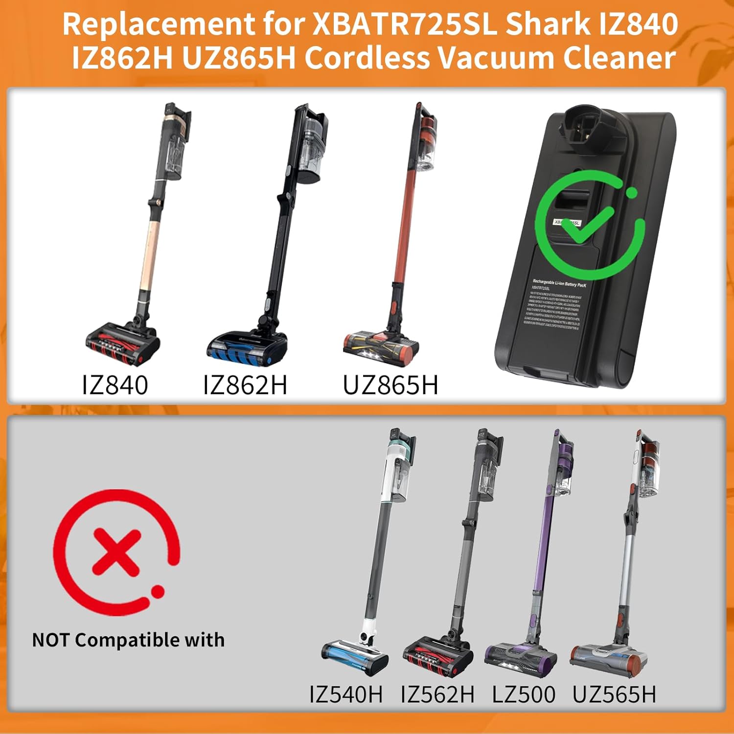 Replacement for Shark XBATR725SL Battery, Compatible with Shark Stratos IZ840H IZ862H UZ865H 1Z862HC UZ865HCCO IZ840HRW Cordless Vacuum Cleaners 25.2V 2500mAh (NOT with IZ540H IZ562H UZ565H LZ500 )