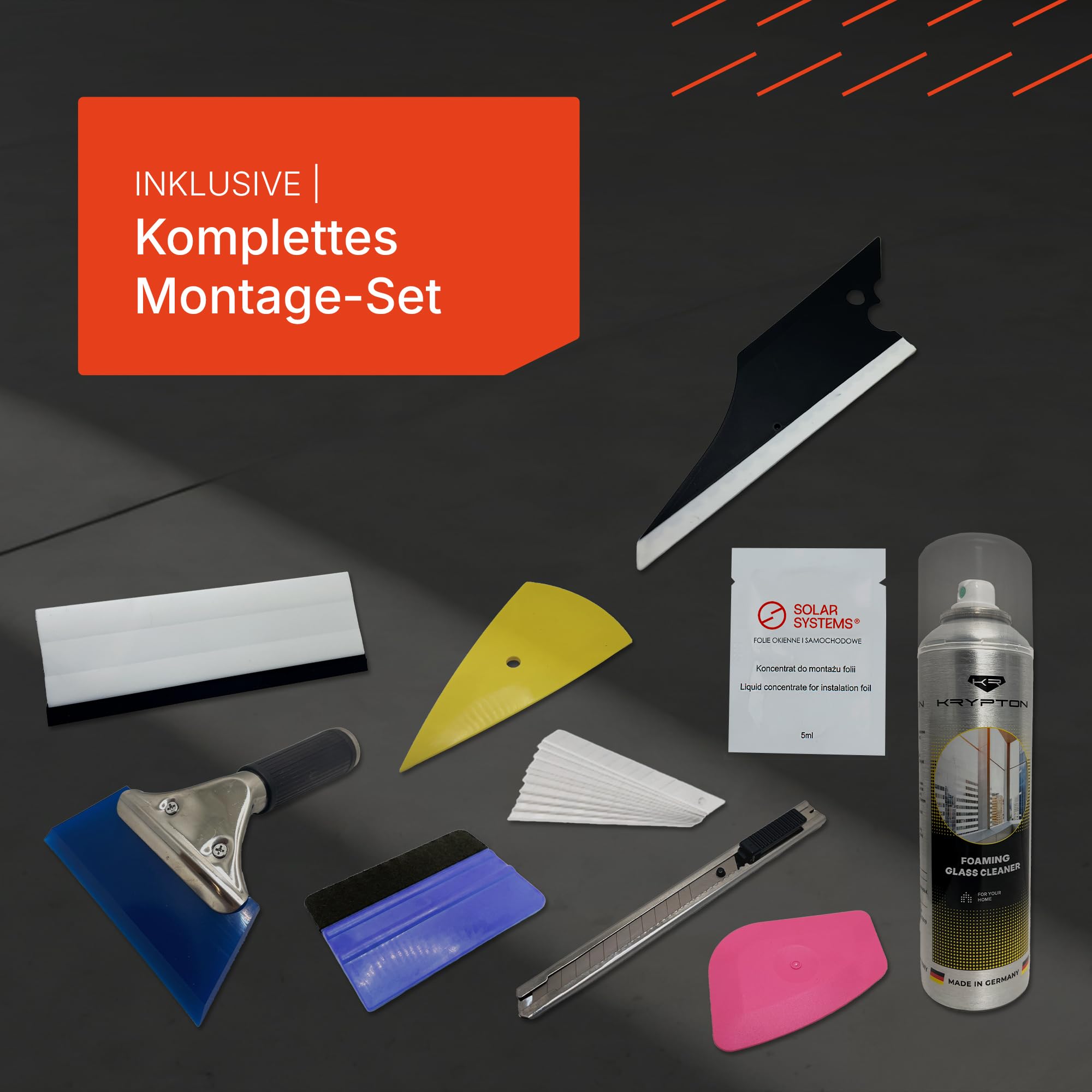SOLAR SYSTEMS - Tönungsfolie Auto - Scheibentönungsfolie - mit 10-teiligem Montagekit - Scheiben Tönung Folie ABG Konform, mit Sonnenschutz & Anti-Scratch - Panthera Folie 295c 95% Schwarz 50x300cm