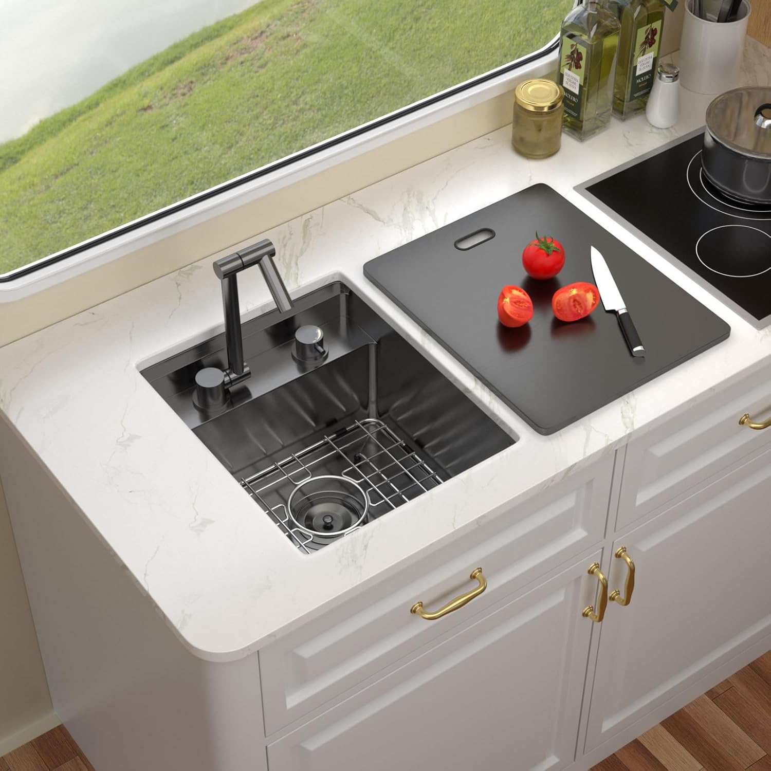 Rv Kitchen Sink -15 Inch Undermount Bar Sink 16 Gauge 304 Stainless Steel Wet Prep Sinks for Kitchen Bar, RV, or Boat, Gunmetal Black, Single Bowl #TL-FDOE00034