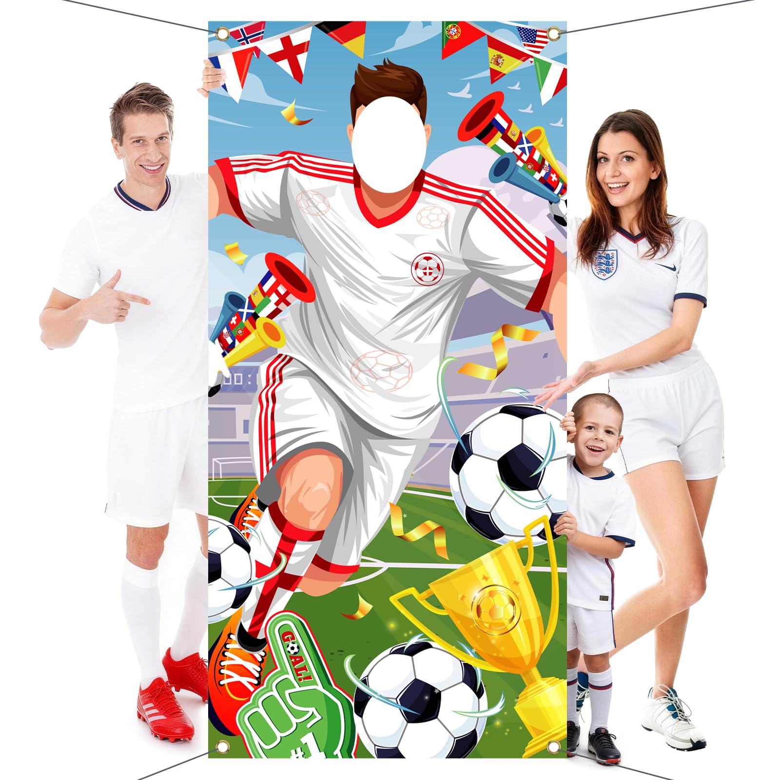 DPKOW England Football Banner Photo Props, Footballer Face Game Banner Decoration Euro England World 2026 Football Party Decoration Fan Supporter, 185 * 90cm — image 1