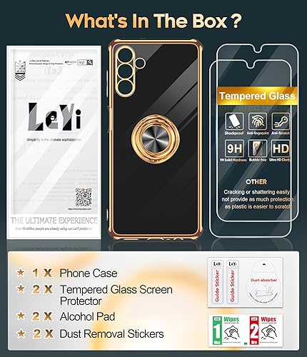 Miniatura 8 de LeYi Funda para teléfono Samsung Galaxy A13-5G Protector de pantalla de vidrio templado, soporte de anillo giratorio de 360 , soporte magnético,