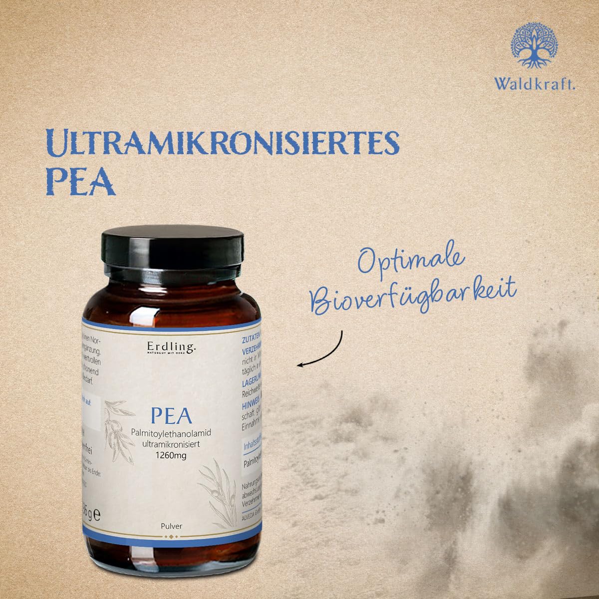 Waldkraft PEA Pulver 98% Reinheit – 36g Palmitoylethanolamid – Ultramikronisiert für hohe Bioverfügbarkeit – laborgeprüft & ohne Zusatzstoffe – vegan, glutenfrei & laktosefrei