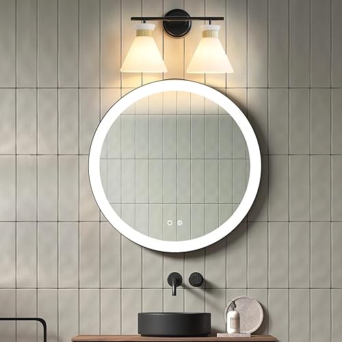 Miniatura 4 de WOSHITU Lámparas de tocador de baño 2 luces de mediados de siglo modernas luces de tocador para baño, iluminación de aplique de pared negro y dorado