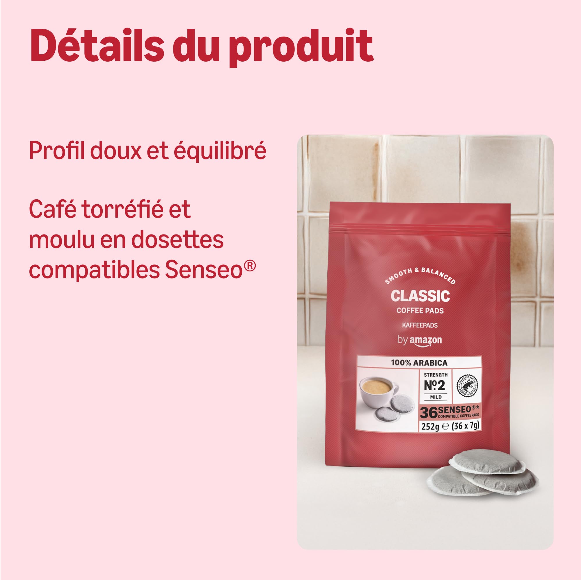 Visiter la boutique by Amazon by Amazon Dosettes de Café Classiques 100% Arabica, Compatibles Machine Senseo, 36 Unités (1 Paquet de 36) – Certifiées Rainforest Alliance in use