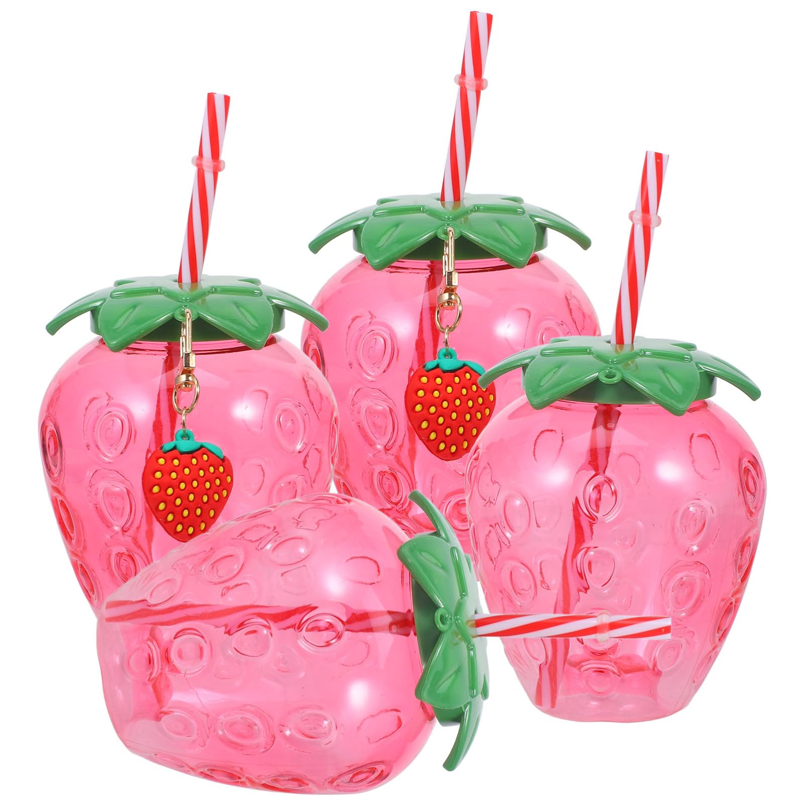SEWACC 4 bicchieri a forma di fragola con coperchi e cannucce