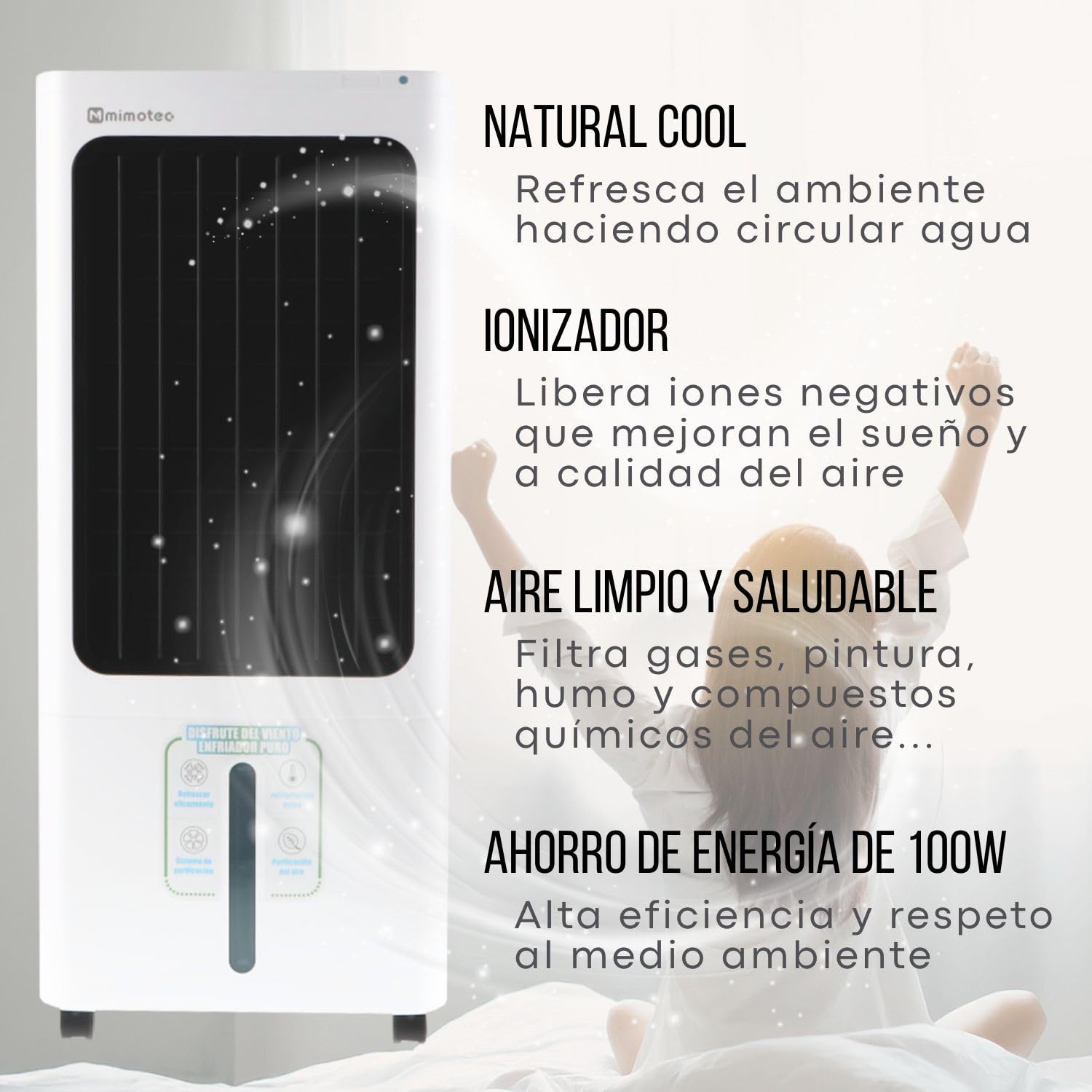 M mimotec - Climatizador Evaporativo Portátil Airmax 4800 m³/h Blanco, enfriador de Aire 30L Control Remoto, Silencioso, 100W, Bajo Consumo, ideal para Hogar, Oficina y Exteriores Cubiertos