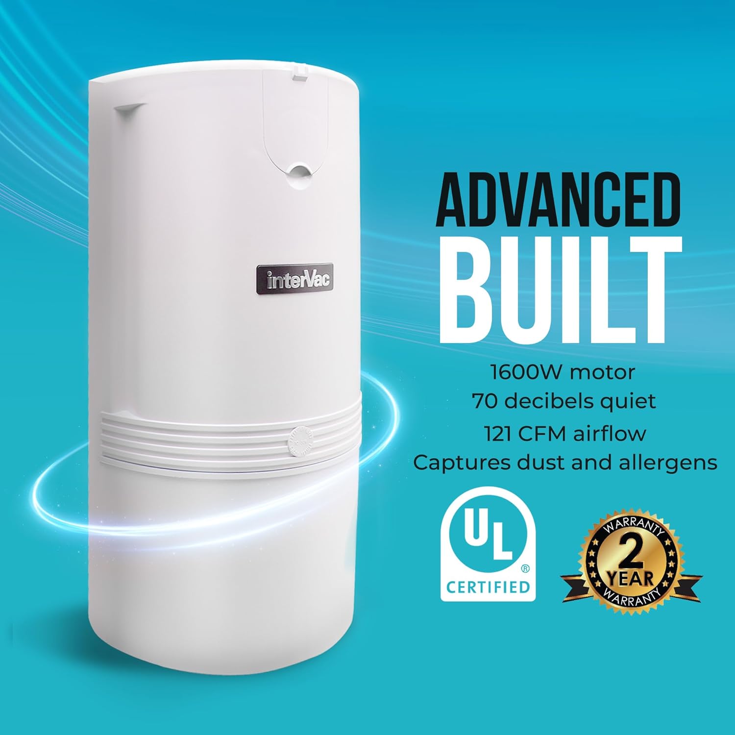 InterVac CondoVac Wall-Mounted Central Vacuum System | UL-Certified, Made in USA | Compact Built-in Vacuum for Condos, Townhomes, Apartments, and Garages