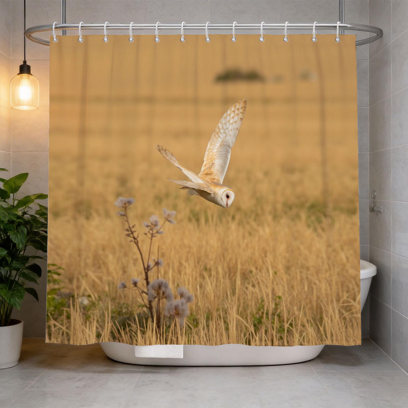 Hongduo 3D Owl Shower Curtain for Stalls Bathtubs Grassland Bathroom Decor Shower Curtain Set Polyester Fabric Waterproof 200x200cm/79X79 Inch with Hooks