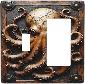 Decorative Outlet Covers Vintage Octopus 2 Gang 1 Gang Wall Plate Cover Single Toggle Rocker Combo Light Switch Cover Plate Face Plate for Bedroom Decor