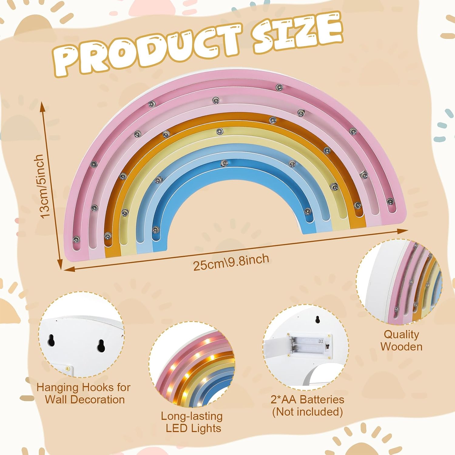 Rainbow Night Light Wooden Rainbow Table Lamp Battery Powered Night Light for Baby Shower Baby Kids Bedroom Nursery Decor