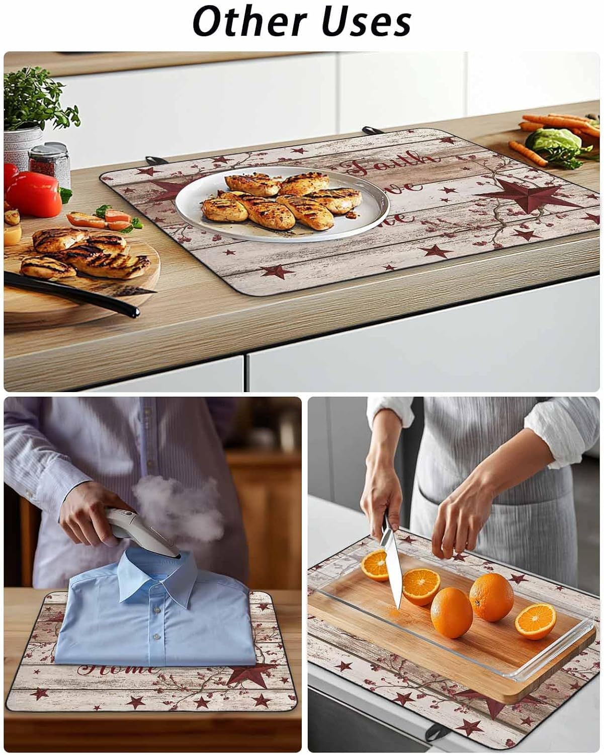 Stove Top Cover Barn Star Berry Stove Cover for Electric Stove Top Brown Wood Faith Love Home Glass Cooktop Covers Anti-Slip Mat Heat Resistant Countertop Protector Kitchen Decor 28.5"x20.5"