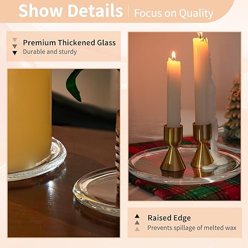 Miniatura 6 de NUPTIO Plato de vidrio para velas de pilar 1 bandeja transparente de 3 mechas de 7 pulgadas, plato redondo para velas de pueblo para aperitivos,