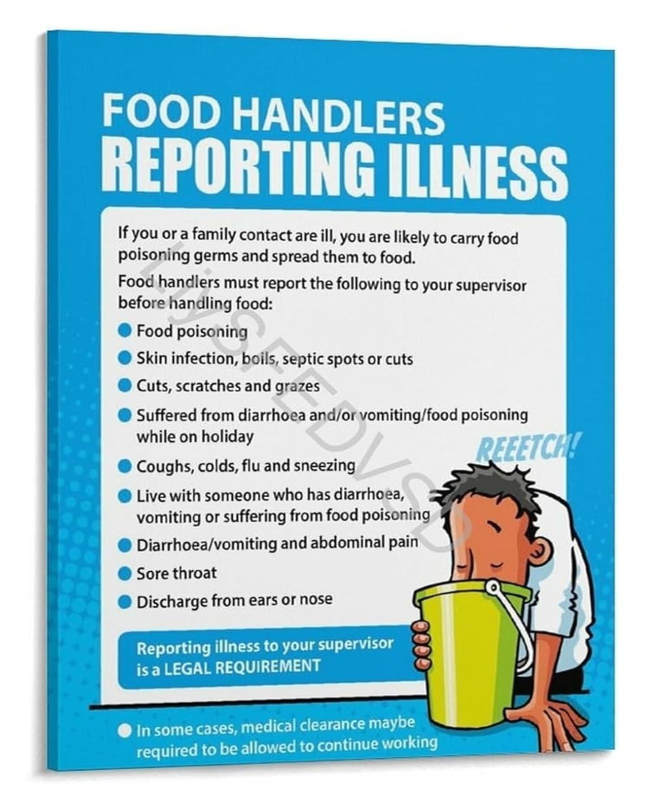 ZDVHOMCB Mandatory Illness Reporting Poster For Food Handlers Health And Rules In The Workplace Restaurant Sign Framed,12x18inch(30x45cm)