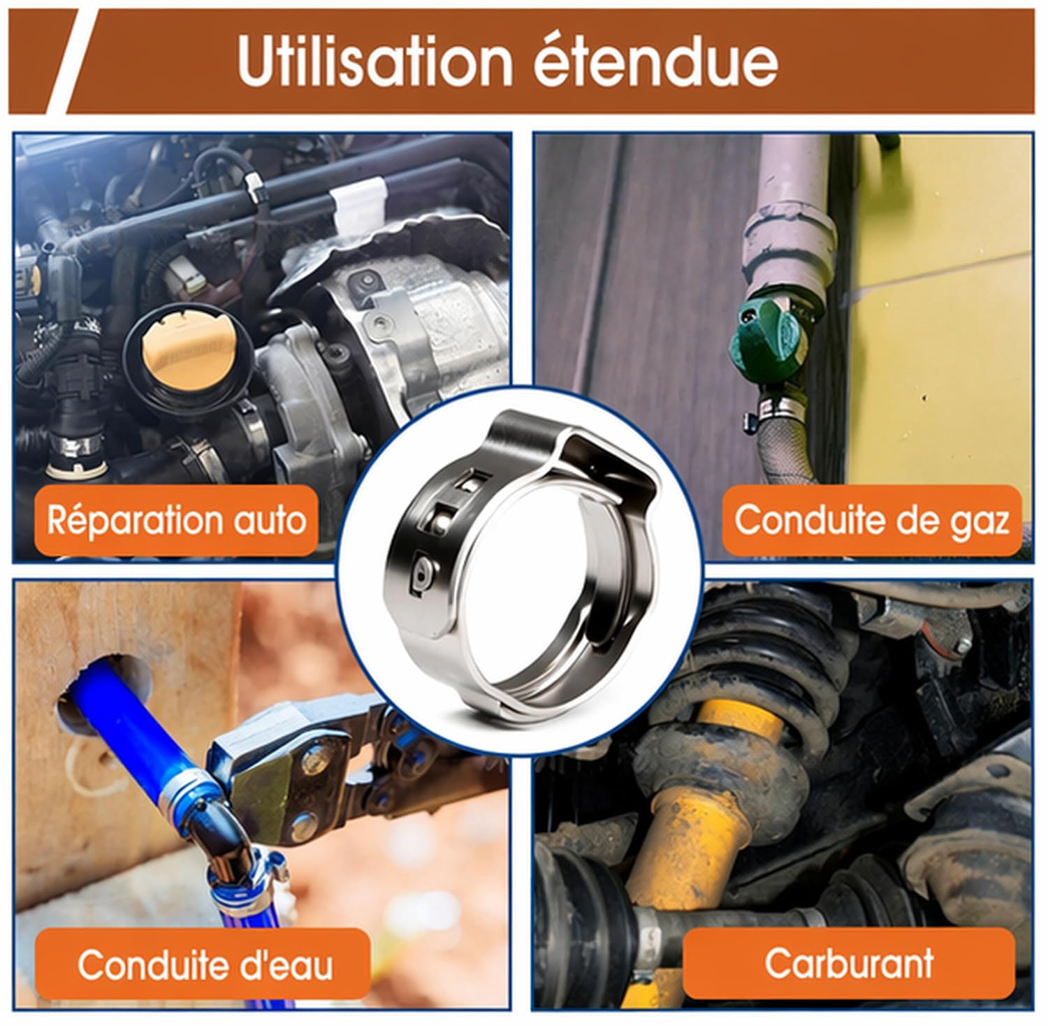 Lot de 130 Collier De Serrage Inox 5,8 à 21 mm Colliers de Serrage à Oreille Unique avec Pinc pour Canalisations, Conduites de Carburant et Automobile (Argent)