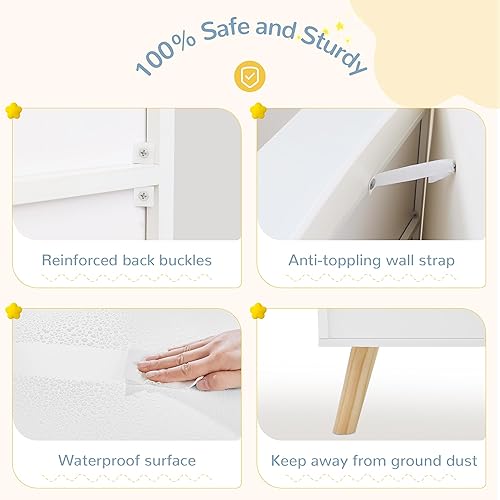 Miniatura 20 de Curipeer Estantería para niños y almacenamiento de juguetes, estantería abierta de madera de 3 niveles, organizador de almacenamiento de libros para