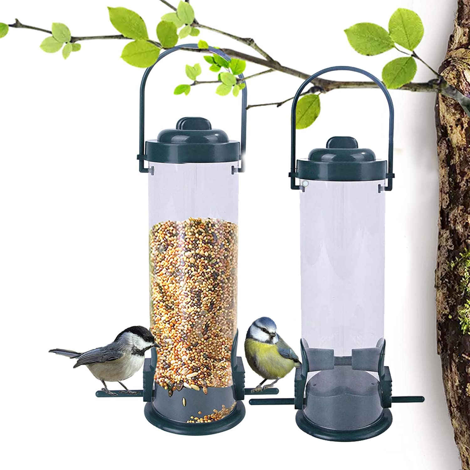 Occuwzz ® 2PCS Outdoor Hanging Wild Bird Feeder, Seed Feeder Tube Wildlife Food Holder Cage,Garden, Aviary, Bird Farm, Outdoor, for Cockatiel, Lovebird, Budgie & Wild Birds, Green