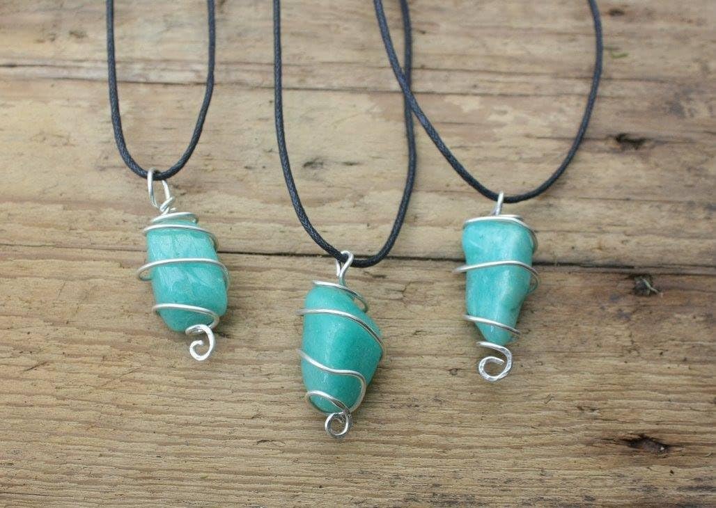 Amazonite necklace. Tumble stone pendant. Sterling silver