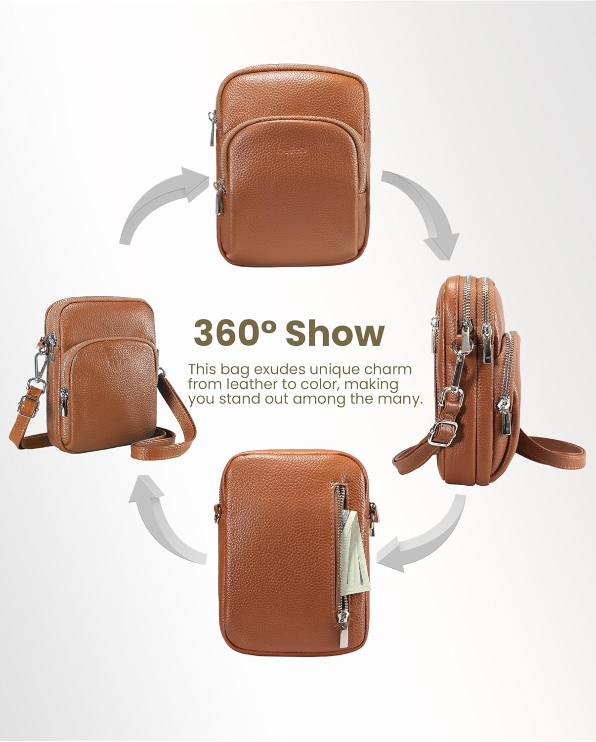 befen Small Genuine Leather Crossbody Bag for Women Trendy Crossbody Purses with RFID Blocking Card Slots