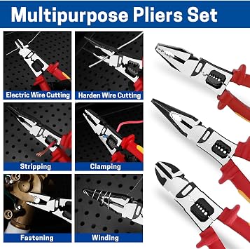 3 PCS Multifunctional Insulated Pliers Set with Tool Pouch