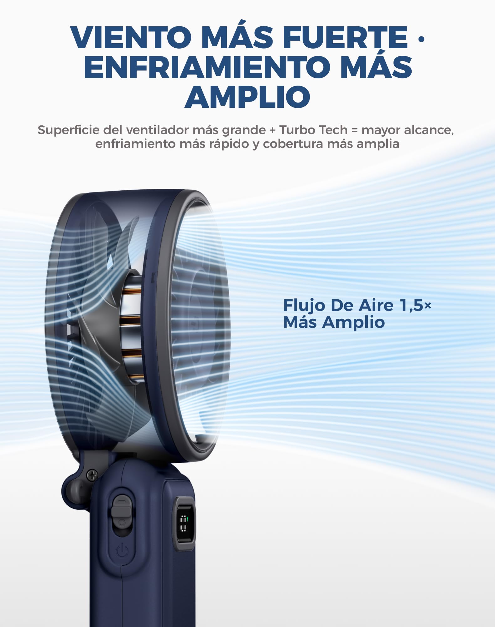 Diveblues Ventilador de Mano Turbo Portátil, 100 Velocidad, Flujo de Aire Potente de 7,4 m/s, Mini Ventilador Plegable 180° 4-en-1 para Mano, Cuello o Mesa, Recargable para Verano, Viajes y Exterior - 3