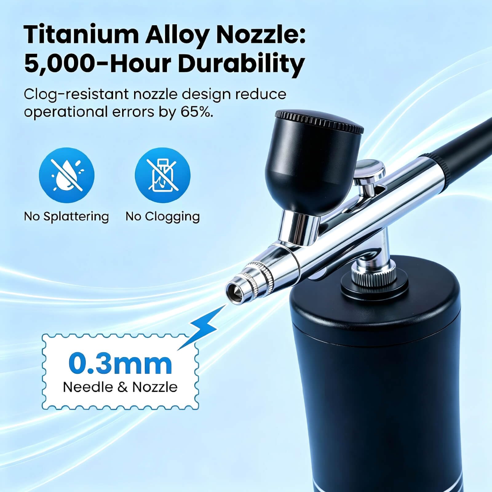 Kit Aerógrafo Inalámbrico, Batería 900mAh, Compresor 3 Niveles 18-25PSI, Boquilla 0.3mm, 3 Depósitos Intercambiables, Fácil de Limpiar, Preciso para Detalles Uñas Maquillaje Modelismo Tartas