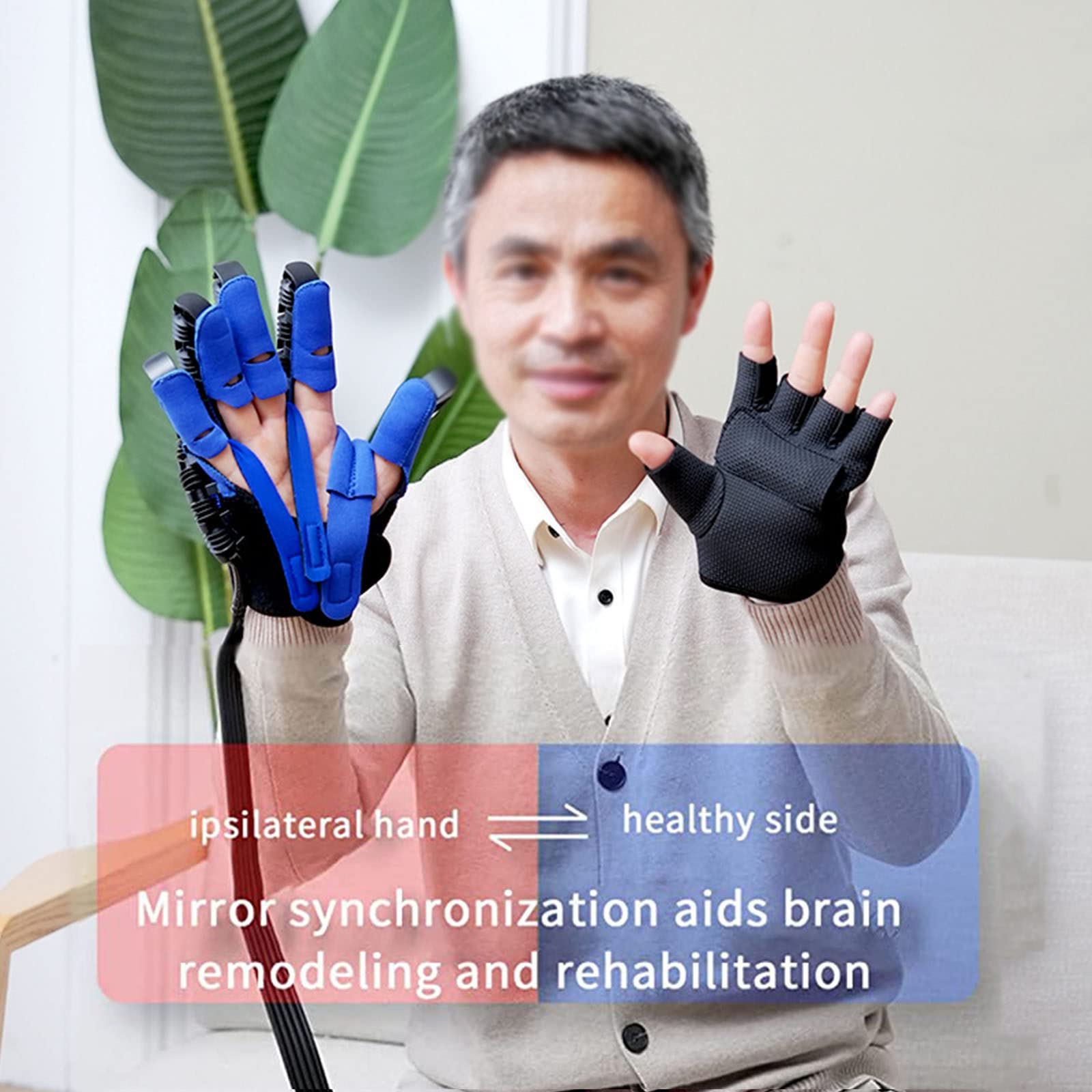 Rękawice robotów rehabilitacyjnych dla trenera rehabilitacji palców Hemiplegia Stroke, rękawice wspomagające rękawiczki ręczne sprzęt treningowy z lustrzanymi rękawiczkami,Right-XL
