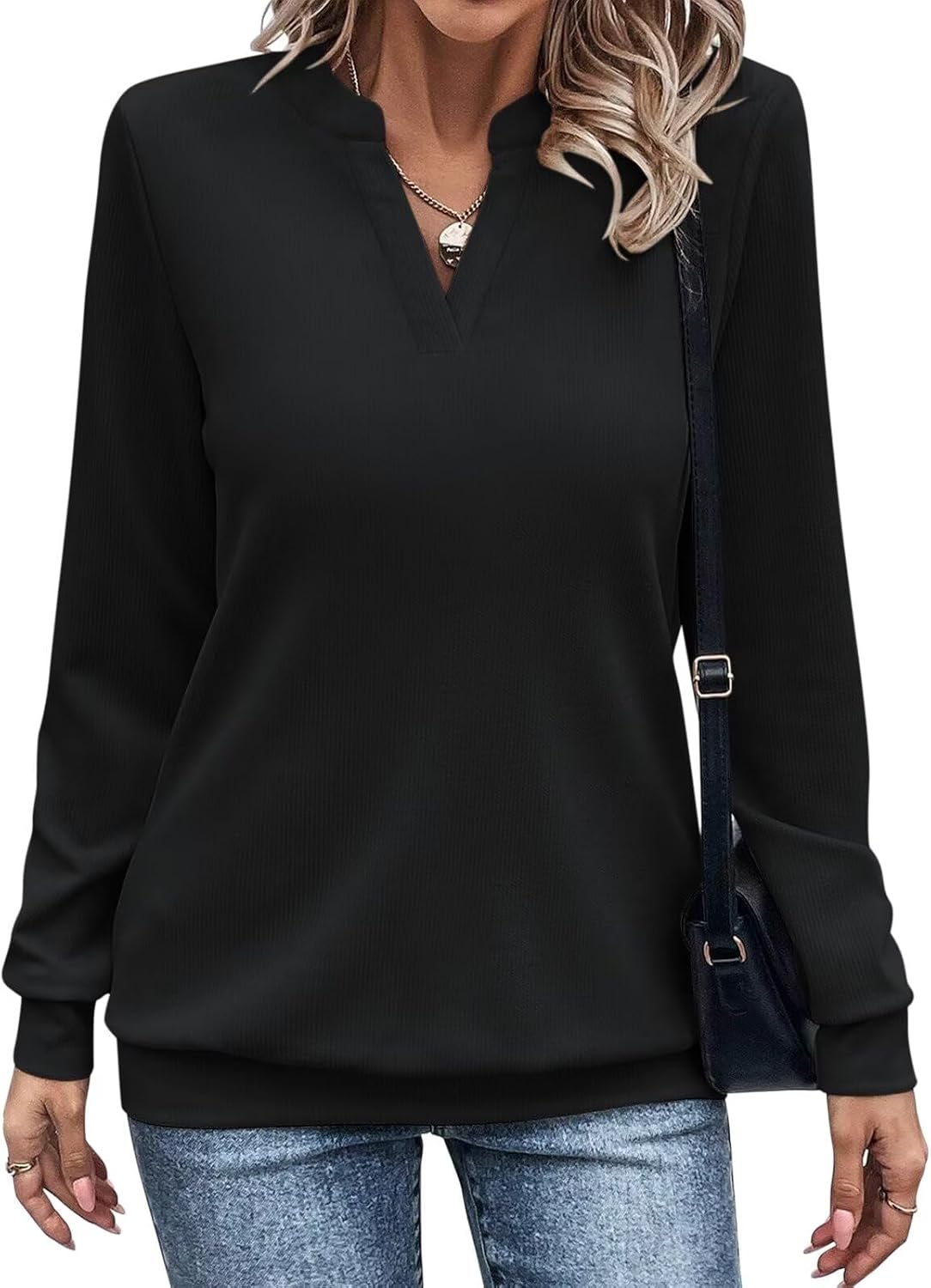 EADINVE Womens V Neck Long Sleeve Sweatshirts Lightweight Pullover Cute Fashion Cute Fall Clothes Tunic Tops 2025