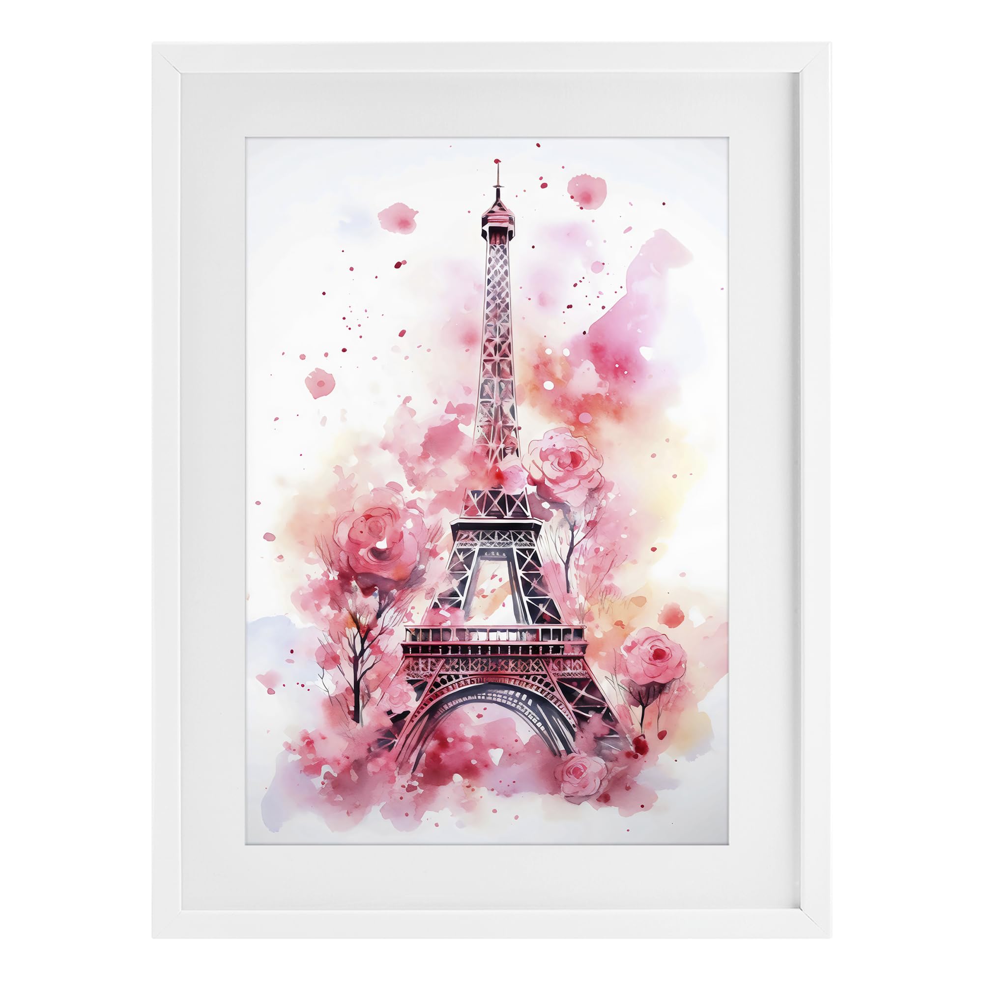Stupell Industries Coastal White (Textured) 'Eiffel Tower In Roses'| Framed Print Under Glass