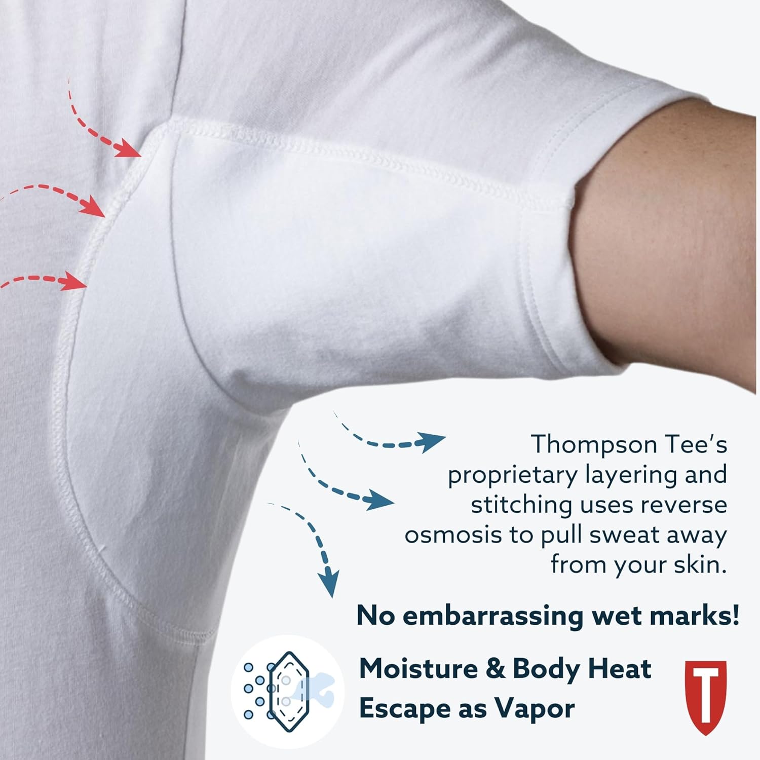 Men's Sweatproof Undershirt - Cotton V Neck - Original Fit - with Sweat Pads - Image 3