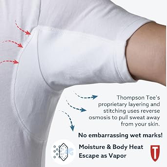 The Thompson Tee Men's Sweatproof Undershirt | Cotton V Neck | Original Fit | with Sweat Pads