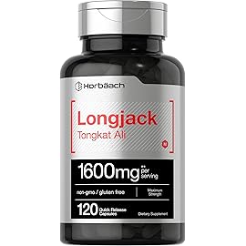 Horbach Longjack Tongkat Ali for Men and Women | 1600mg | 120 Capsules | Extract Supplement | Maximum Strength Pills | Eurycoma Longifolia | Non-GMO and Gluten Free