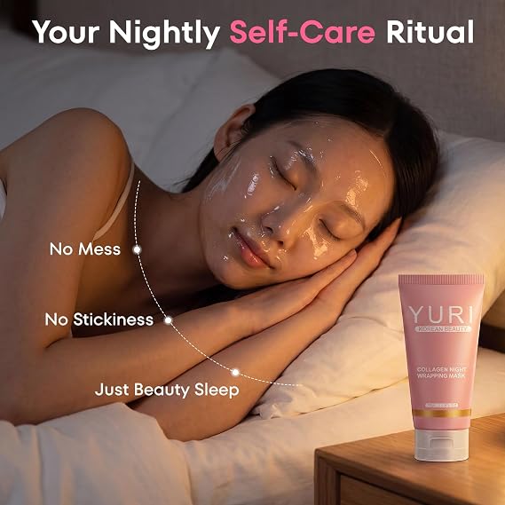 YURI Collagen Night Wrapping Mask: Overnight Peel-Off Face Mask for Glass Skin - Deep Hydration To Restores Skin Balance - Ongoing Nourishment for All Skin Types 2.53 fl.oz