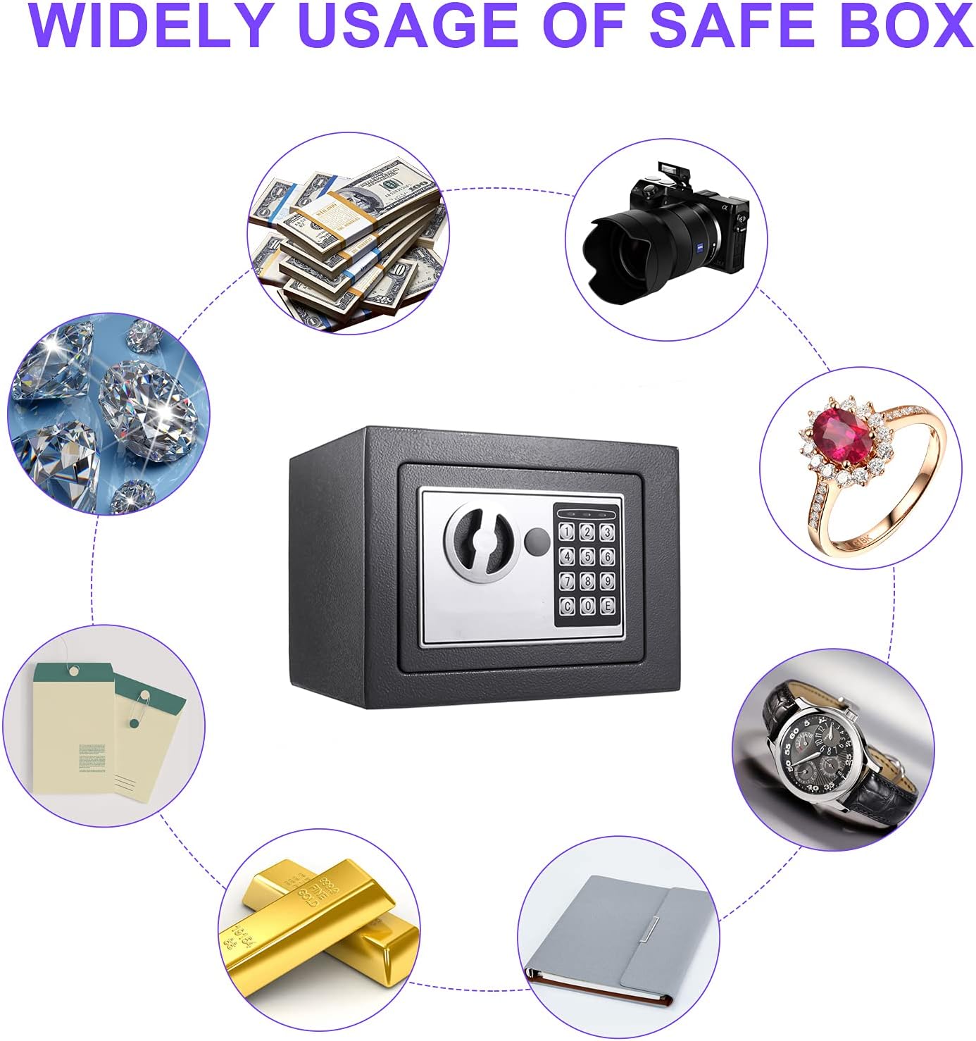AOLIER Safe box, Safe and Lock Box, Money Box, Digital Keypad Safe Box for Cash Jewelry Passport Gun Security, Wall or Cabinet Anchoring Design for Home Office Hotel, 0.28 Cubic Feet