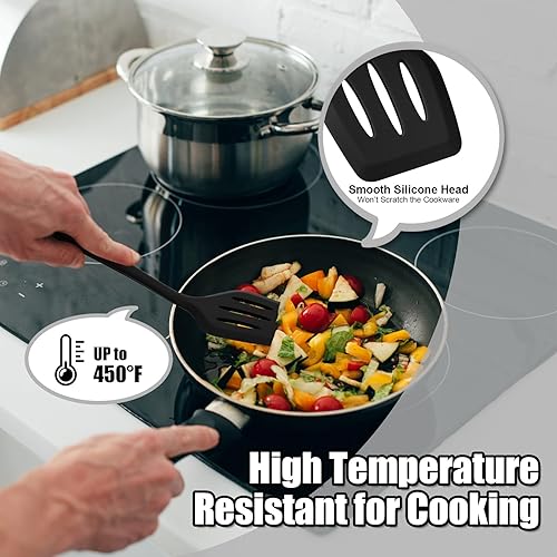 Miniatura 5 de TeamFar Juego de 6 utensilios de cocina de silicona, resistentes al calor, espátula, cucharón, cuchara para pasta, servidor de pasta para utensilios