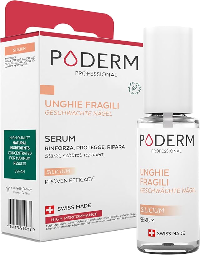 PODERM - UNGHIE INDEBOLITE DALLA CHEMIOTERAPIA – Siero Silicio Lenitivo, Fortificante e Riparatore - Indurente e Protettore - Cura professionale – Prodotto in Svizzera