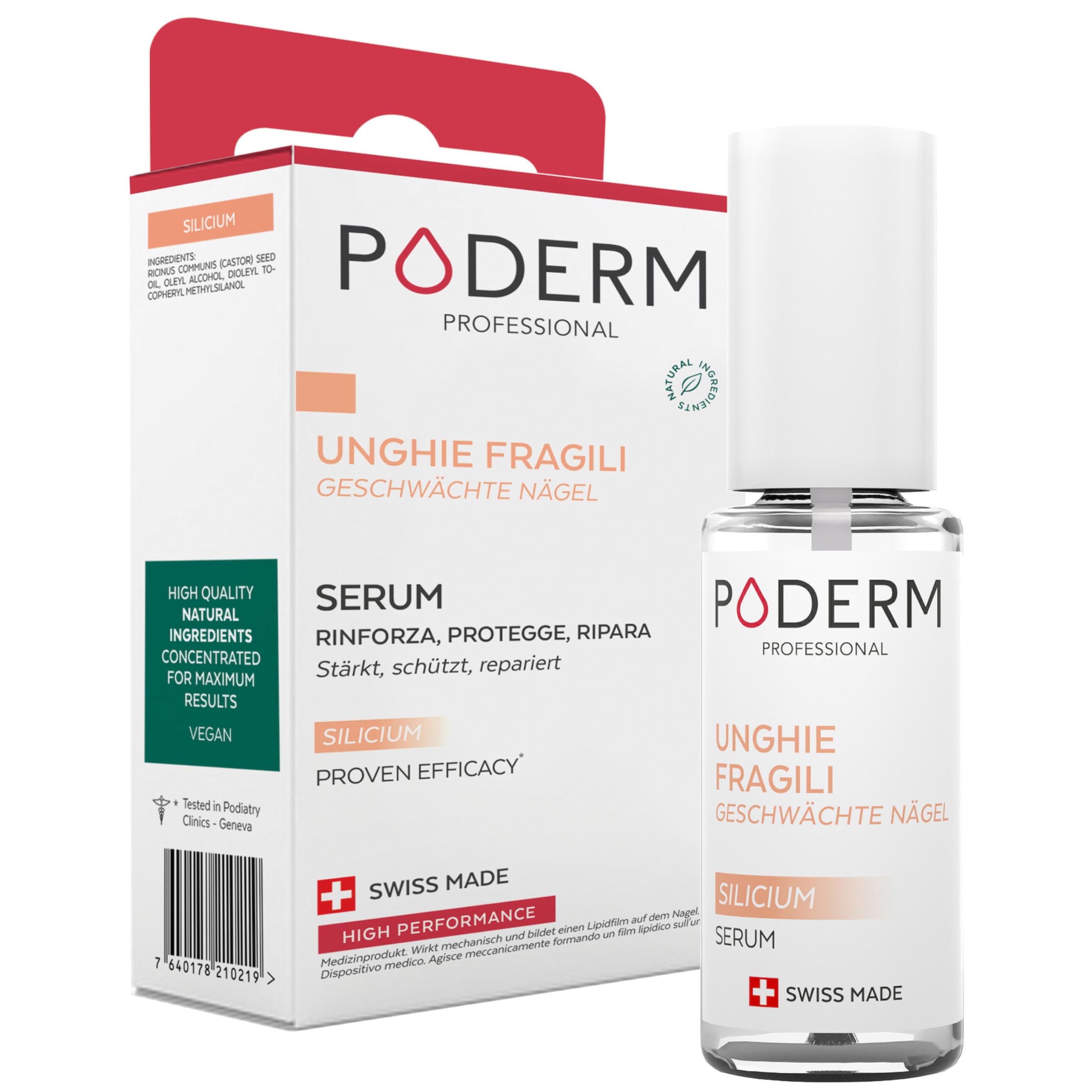 PODERM - UNGHIE INDEBOLITE DALLA CHEMIOTERAPIA – Siero Silicio Lenitivo, Fortificante e Riparatore - Indurente e Protettore - Cura professionale – Prodotto in Svizzera
