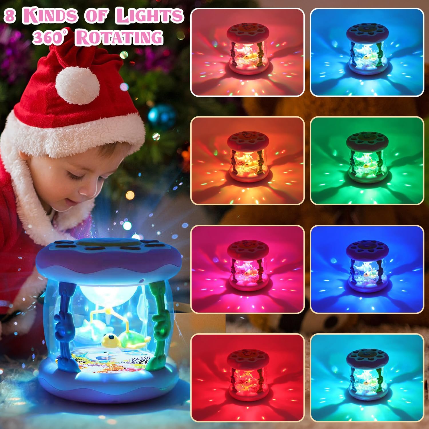 Baby Girl Toys for 6-12 Months Ocean Rotating Light Up Musical Toys Tummy Time Infant Toys 3-6 12-18 Months Baby Girl Toys 1 2 Year Old(Pink) - Image 4