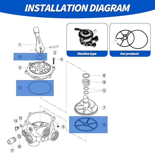 Miniatura 4 de Vari-Flo XL Kit de reconstrucción de juntas de válvula SPX0714L Piezas de bomba de piscina compatibles con piezas de repuesto de filtro de arena