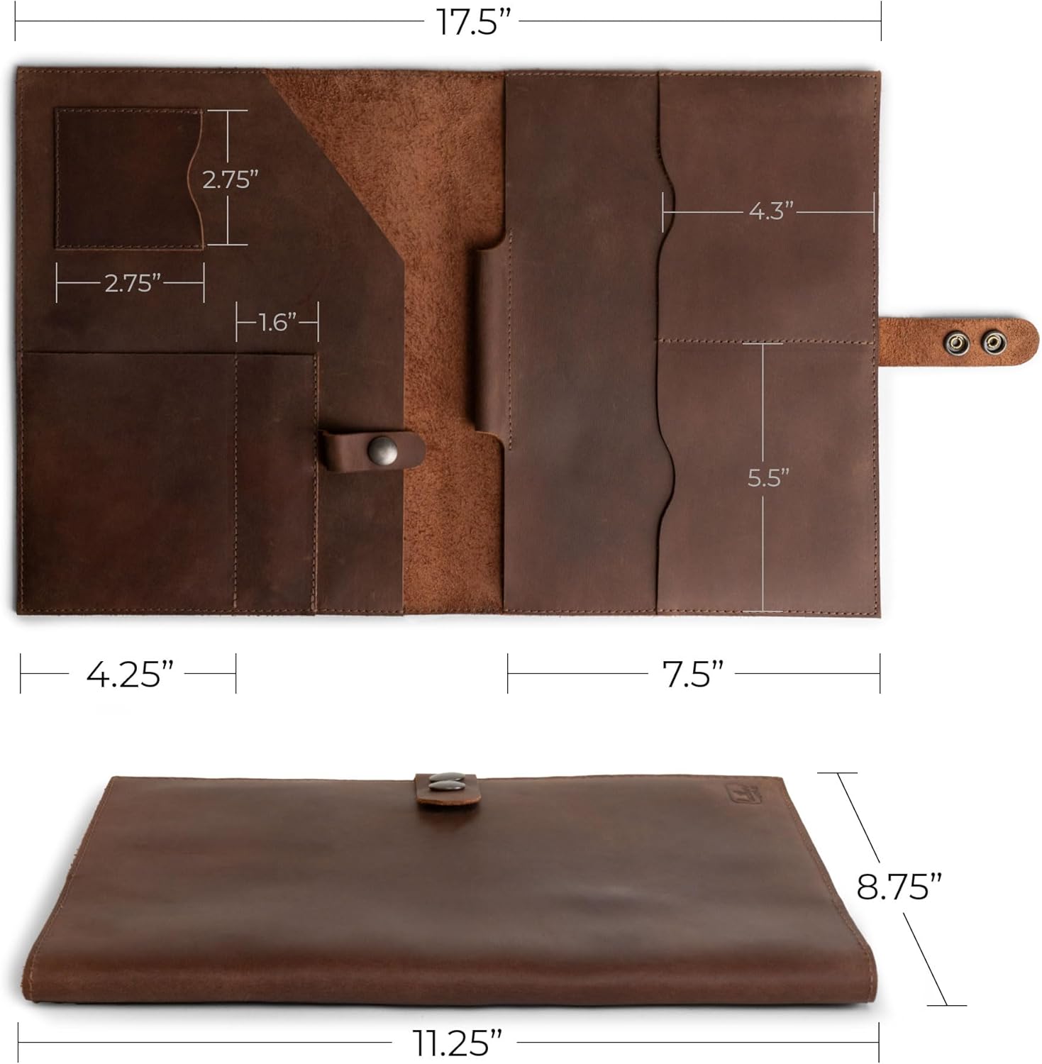 Leather Executive Document Folder Holder with Slots for Passport, Phone, Tablet, Notebook, Pen, Handmade Portfolio Binder, Professional Business Folio Organizer, Padfolio for Men & Women
