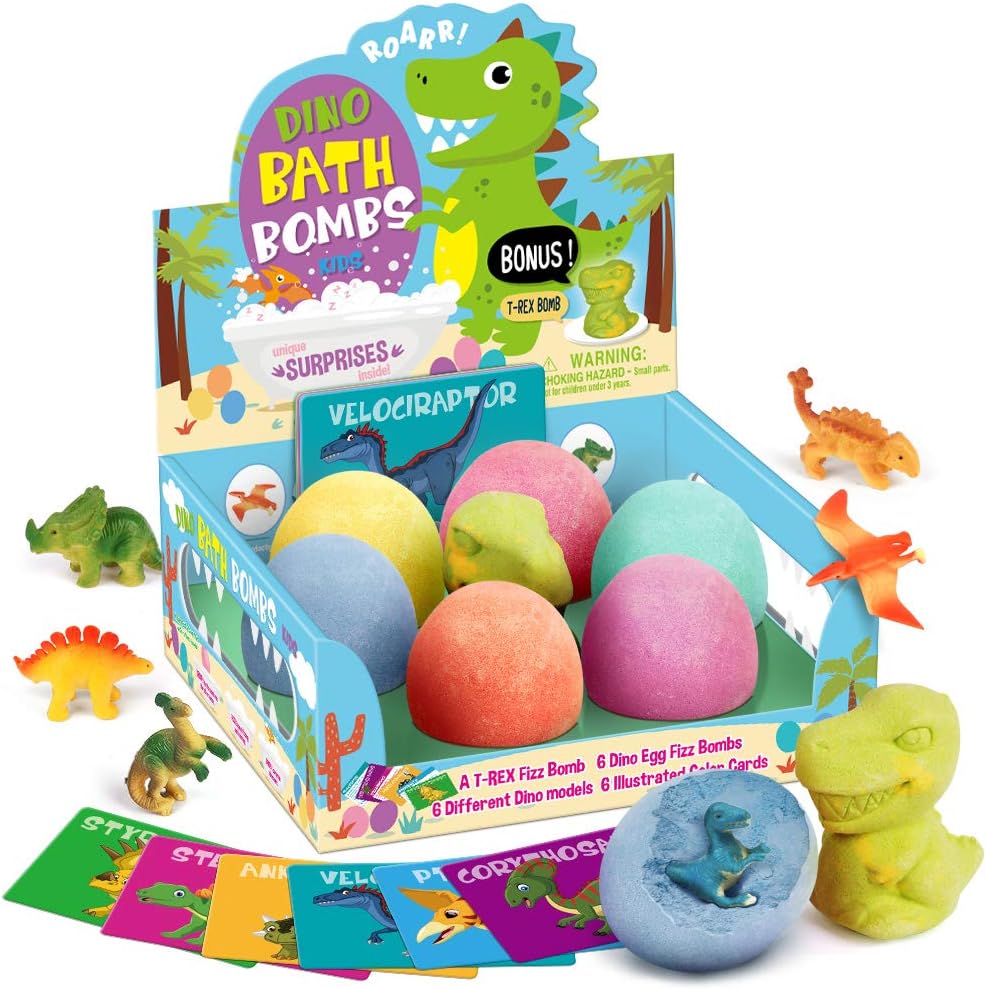 Dr. Daz Dino Egg Bath Bombs with Surprise Inside - Kids Bath Toys with Dinosaur Gifts for Boys & Girls